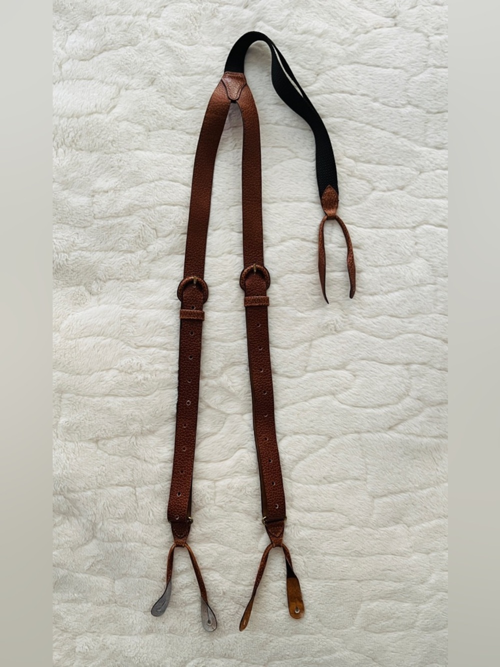 Brown Leather Adjustable Suspenders by Paul Stuart